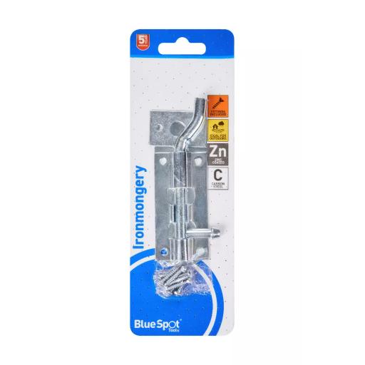 Ironmongery 100mm Zinc Plated Necked Tower Bolt