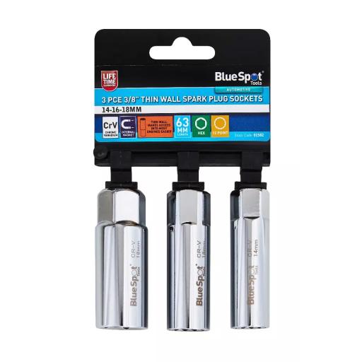 3 PCE 3/8" Thin Wall Spark Plug Sockets 14,16,18MM