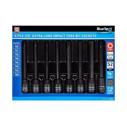 8 PCE 3/8" EXTRA LONG IMPACT TORX BIT SOCKETS