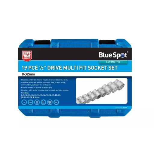 19 PCE 1/2" Multi Fit Socket Set (8-32mm) (5/16"-1 1/4")
