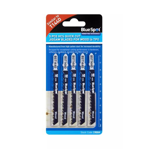 5 PCE HCS Quick Cut Jigsaw Blades For Wood (6 TPI)