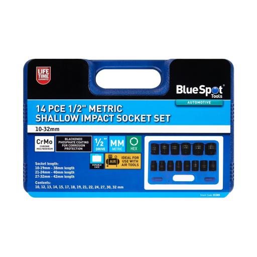 14 PCE 1/2" Metric Shallow Impact Socket Set (10-32mm)