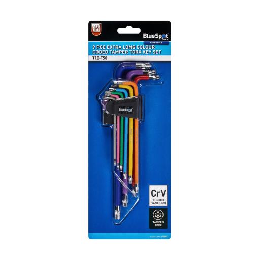 9 PCE Extra Long Colour Coded Tamper Torx Key Set (T10-T50)